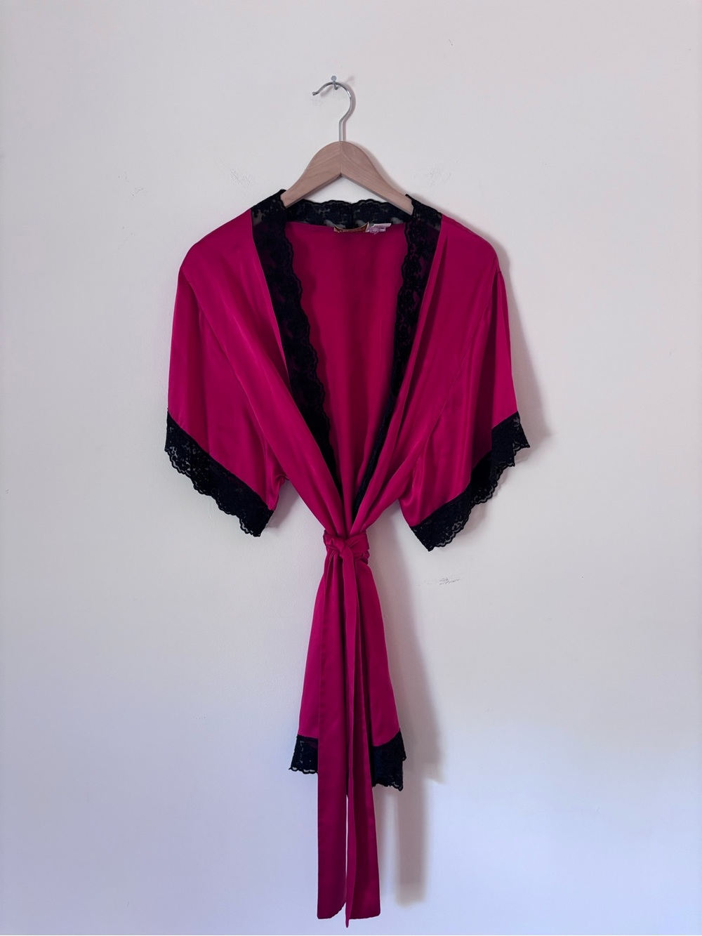 Victoria's Secret Silk Robe in red with Black Lace Trim